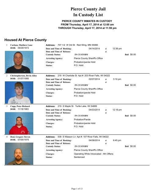 In Custody - Pierce County
