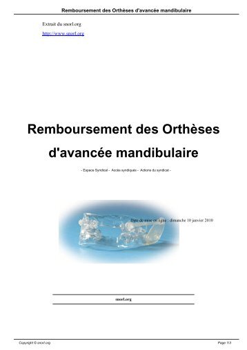 Remboursement des OrthÃ¨ses d'avancÃ©e mandibulaire - SNORL ...