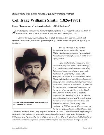 Col. Isaac Williams Smith (1826-1897) - Olson Engineering Inc.