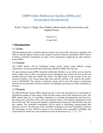 CMIP5 Data Reference Syntax (DRS) and Controlled Vocabularies