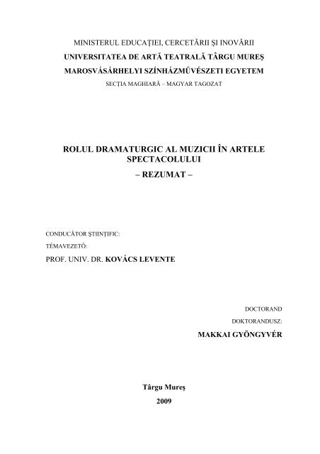 Rezumatul tezei - Uat - Universitatea de ArtÄƒ TeatralÄƒ