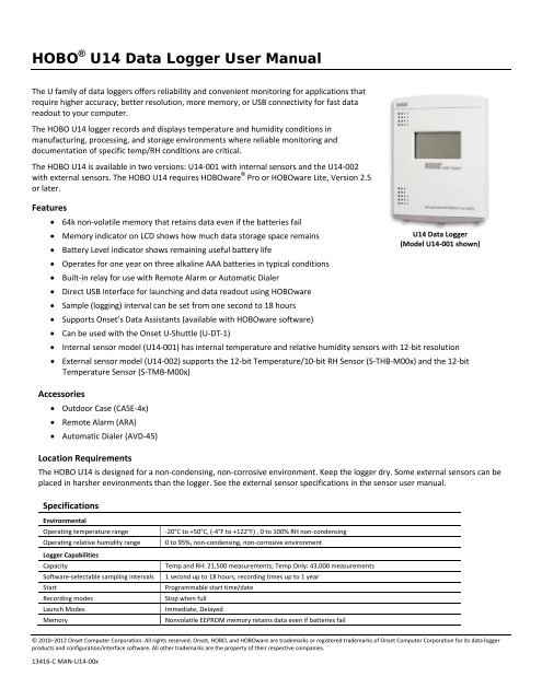 HOBO U14 Data Logger User Manual