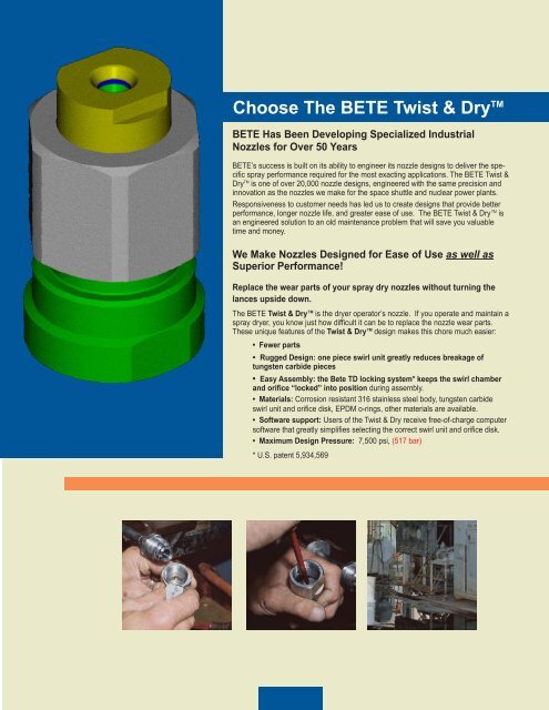 NOZZLES FOR SPRAY DRYING - BETE Fog Nozzle, Inc.