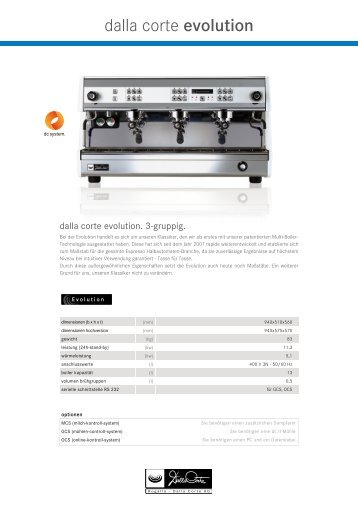 Produkteblatt Evolution 3-gruppig - Rogalla - Dalla Corte AG