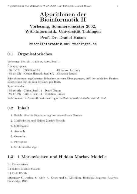 Algorithmen der Bioinformatik II - Algorithms in Bioinformatics ...