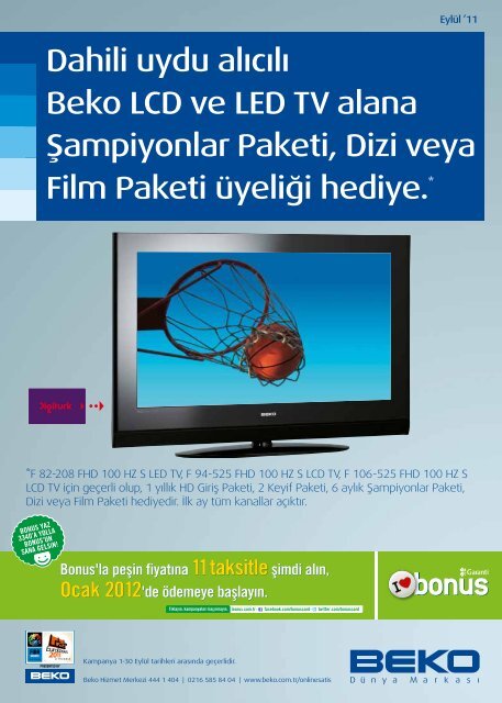 Dahili uydu alÄ±cÄ±lÄ± Beko LCD ve LED TV alana Åampiyonlar Paketi ...