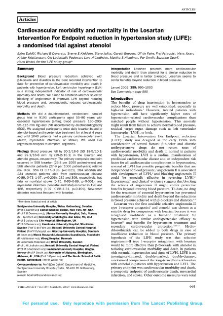 Cardiovascular morbidity and mortality in the Losartan - ResearchGate