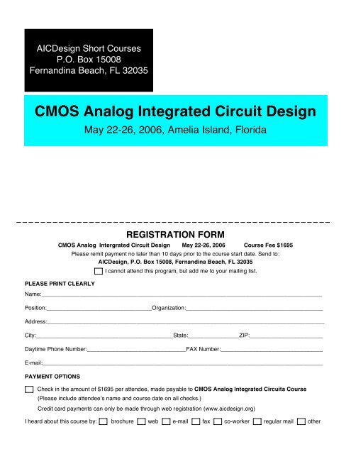 CMOS Analog Integrated Circuit Design - Analog IC Design.org