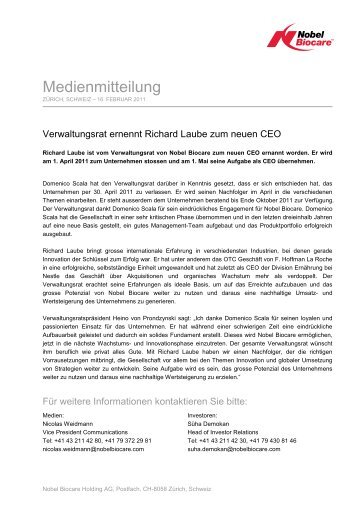 Verwaltungsrat ernennt Richard Laube zum neuen CEO