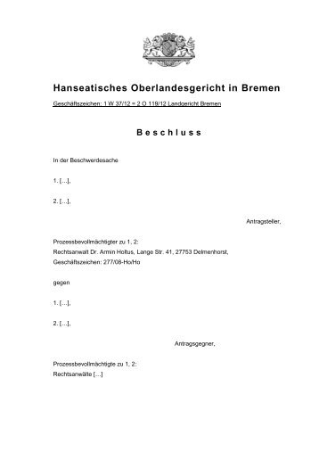 1 W 37/12 - Hanseatisches Oberlandesgericht Bremen