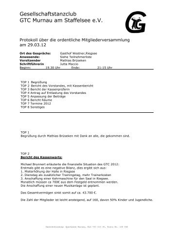 Protokoll Mitgliederversammlumg 2012 - GTC-Murnau