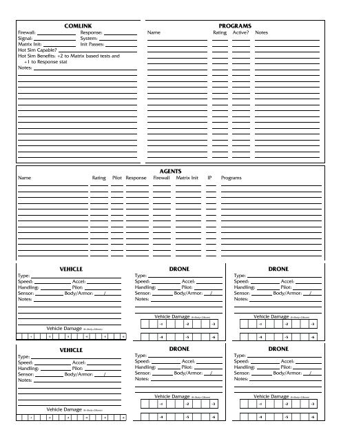 Shadowrun 4th Edition Character Sheets