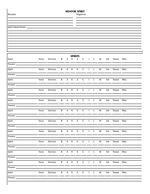 Shadowrun 4th Edition Character Sheets