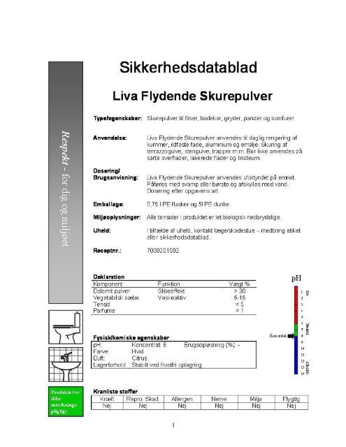 Liva Flydende Skurepulver â databladâ¦ - Respekt Danmark