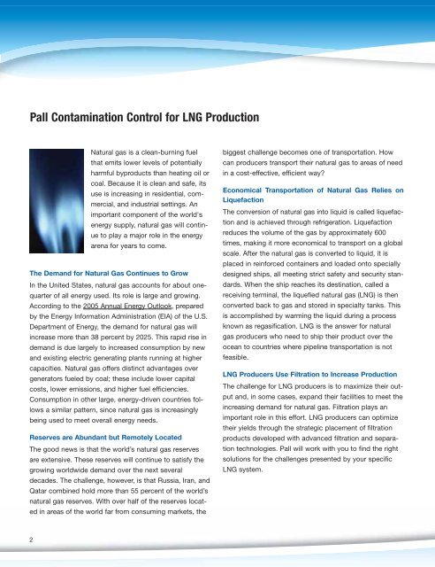 Contamination Control for LNG Production - Pall Corporation