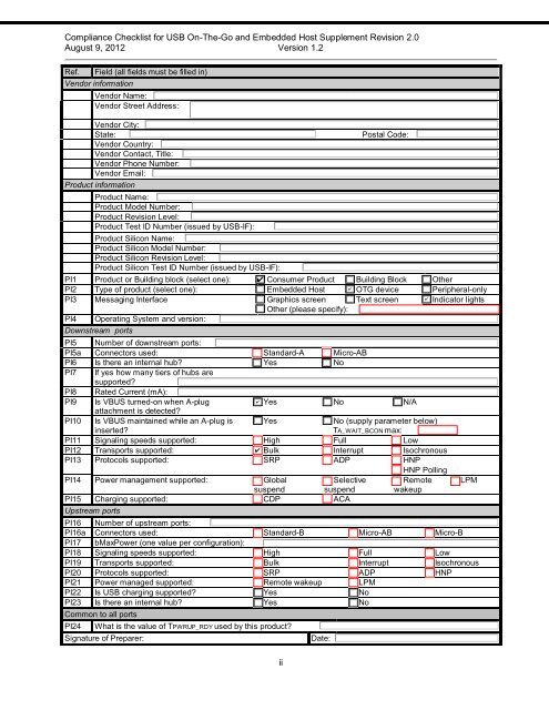 Compliance Checklist for USB On-The-Go and Embedded ... - USB.org