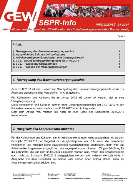 INFO-DIENST 04-2011 Inhalt: 1. Neuregelung des - GEW ...