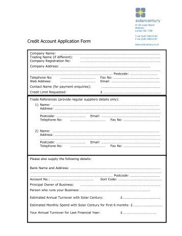Credit Account Application Form - Solar Century