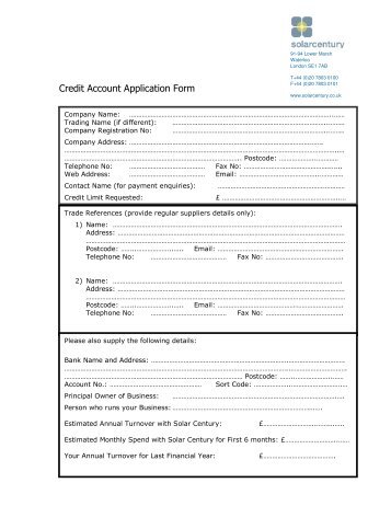 credit account application form cargo shipping from uk