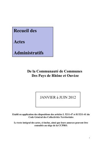 Recueil des Actes Administratifs - CCPRO