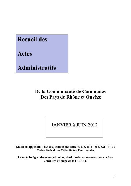 Recueil des Actes Administratifs - CCPRO