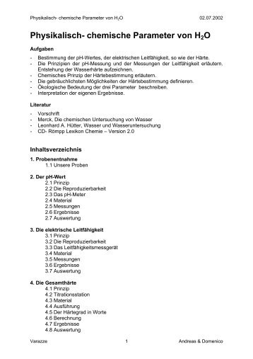 Physikalische- chemische Parameter von H2O  - GIBB