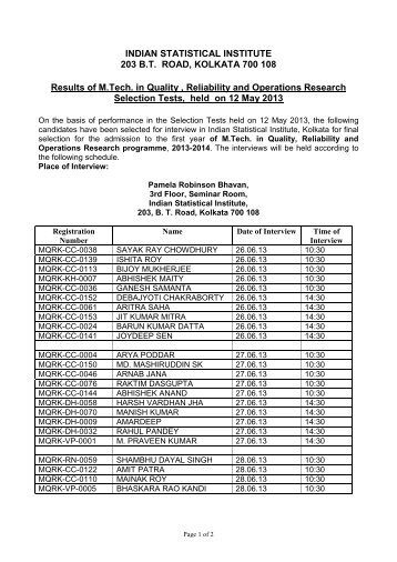 M.Tech.(QROR) - Indian Statistical Institute