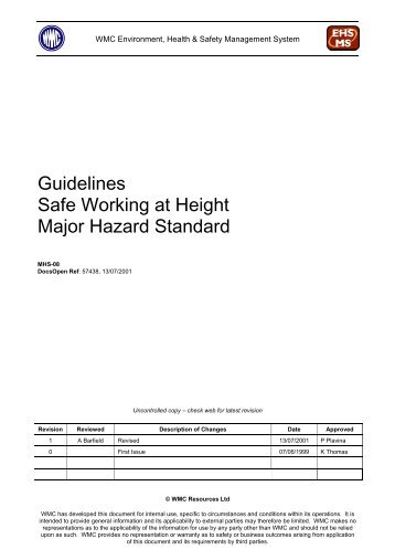 Guidelines Safe Working at Height Major Hazard Standard - MIRMgate