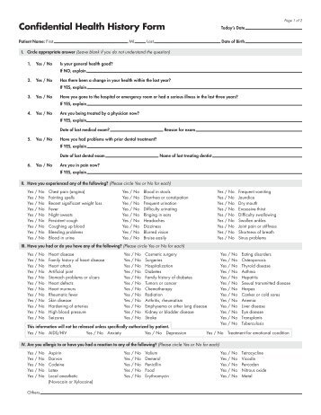 Confidential Health History Form - San Diego Dentist