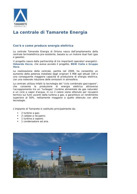 La centrale di Tamarete Energia - Il Gruppo Hera