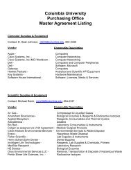 Columbia University Purchasing Office Master Agreement Listing