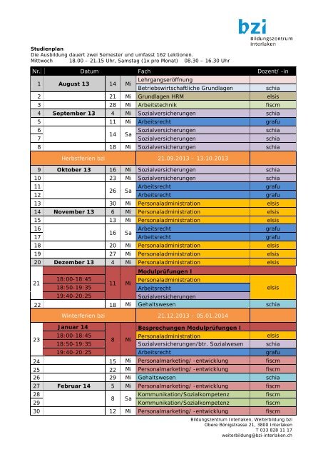Stundenplan - Bildungszentrum Interlaken