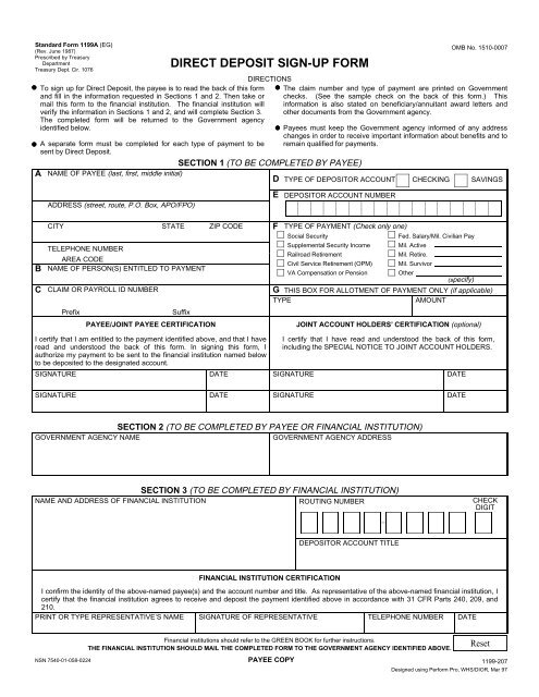 Standard Form 1199A, Direct Deposit Sign-up Form ... - Social Security