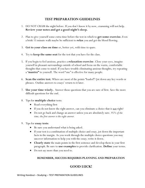 Test Preparation Guidelines Good Luck
