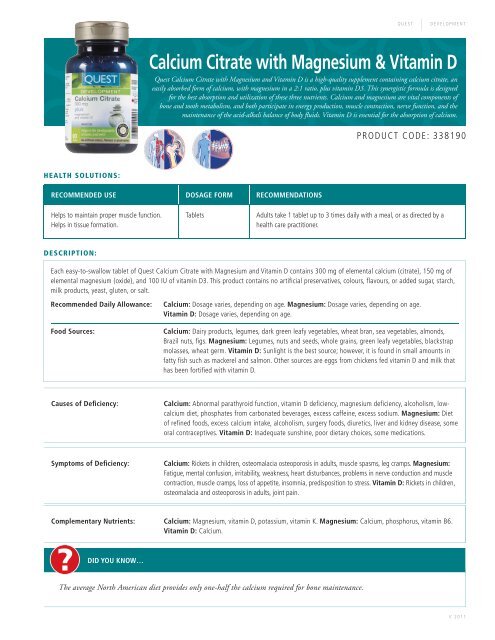 Calcium Citrate With Magnesium Vitamin D Quest Vitamins