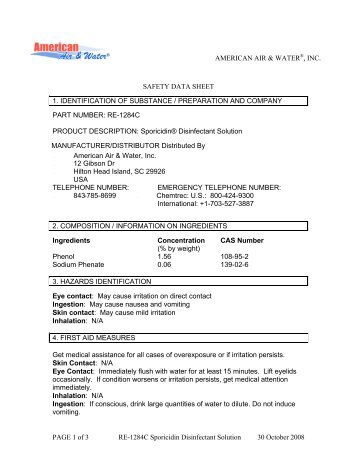 MSDS RE-1284 Sporicidin Disinfectant Solution - American Air ...