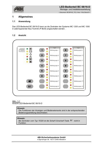 LED-Bedienteil BC 08/16-D 1 Allgemeines - ABI Sicherheitssysteme ...