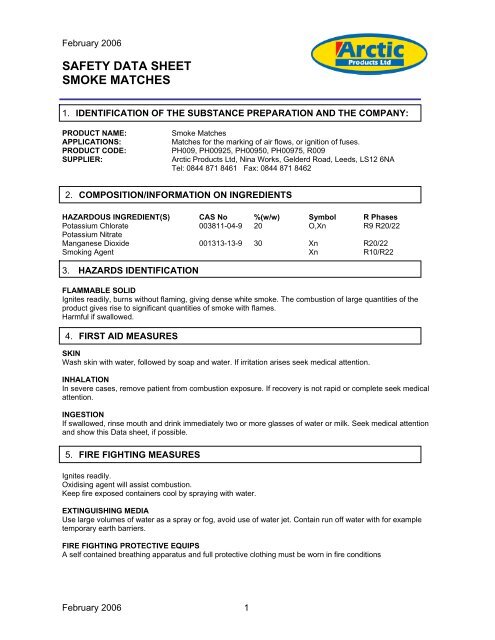 tobacco msds SAFETY DATA SHEET SMOKE MATCHES