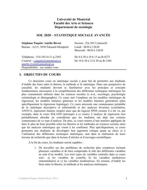 Consulter Le Plan De Cours De Statistique Sociale Avanca C E