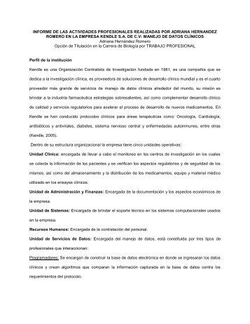 informe de las actividades profesionales realizadas por adriana ...