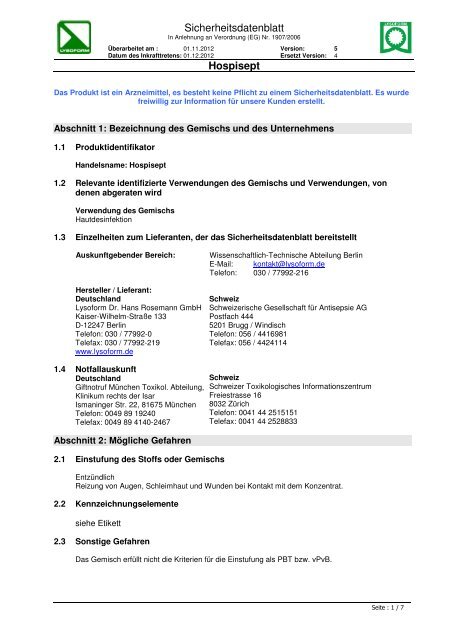 Hospisept Version 5 - LYSOFORM Dr. Hans Rosemann GmbH
