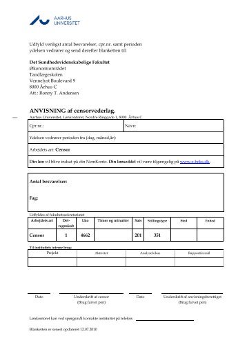 ANVISNING af censorvederlag. - Aarhus Universitet