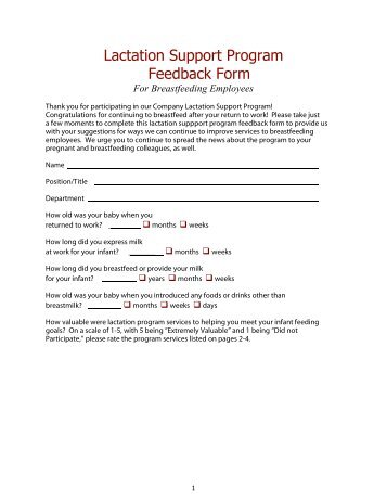 Lactation Support Program Feedback Form - WomensHealth.gov