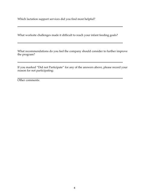 Lactation Support Program Feedback Form - WomensHealth.gov