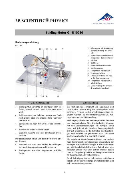 3B SCIENTIFICÂ® PHYSICS U10050 Stirlingmotor, transparent