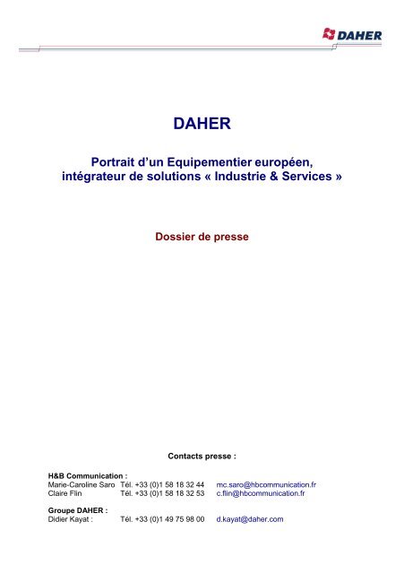 Plan du dossier de presse pour Daher - Tarbes-Infos