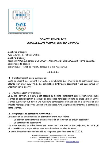 compte rendu nÂ°2 commission formation du 03/07/07 - ComitÃ© ...