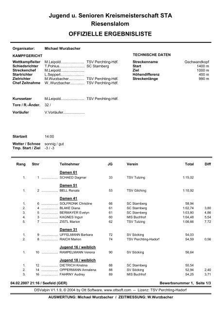 Jugend u. Senioren Kreismeisterschaft STA Riesenslalom ...