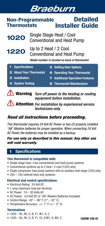 1020 1220 Detailed Installer Guide - Braeburn Systems