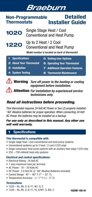 1020 1220 Detailed Installer Guide Braeburn Systems